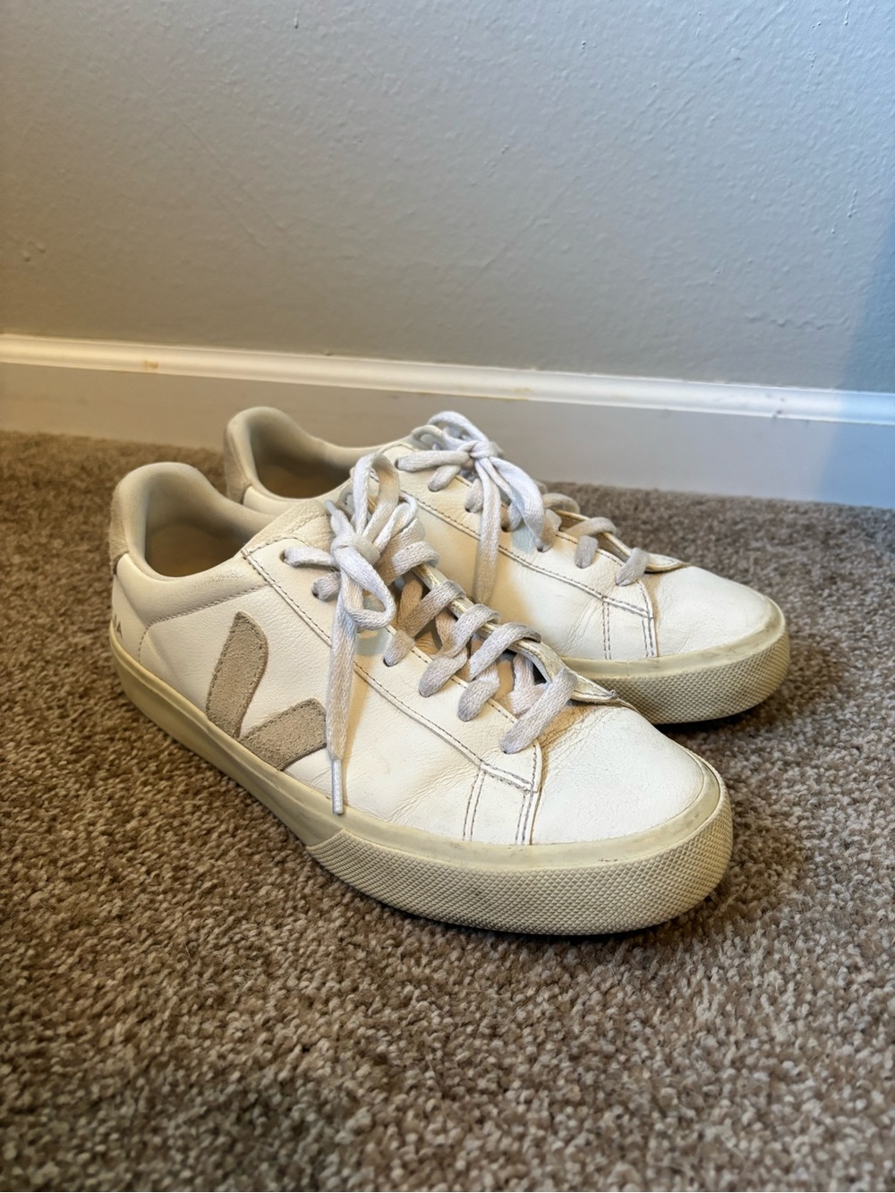 Veja Campo White Leather Sneakers with Tan Accent
